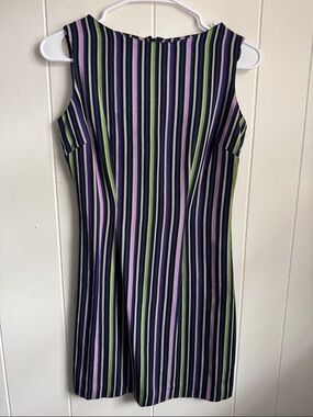 Vintage Esprit Black Mini Dress with Pink and Green Stripes Sz 3/4